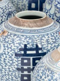10 Chinese Blue and White Porcelain 'Double Happiness' Jars