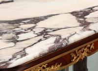 A Pair of Louis XV Style Gilt Bronze Mounted Kingwood Marble-Top Vitrine Cabinets