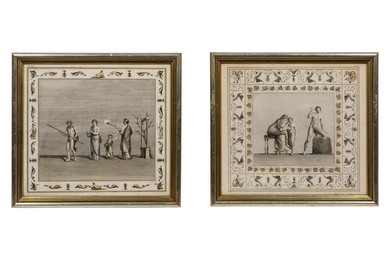 A Group of Six Continental Colored Etchings
