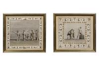 A Group of Six Continental Colored Etchings