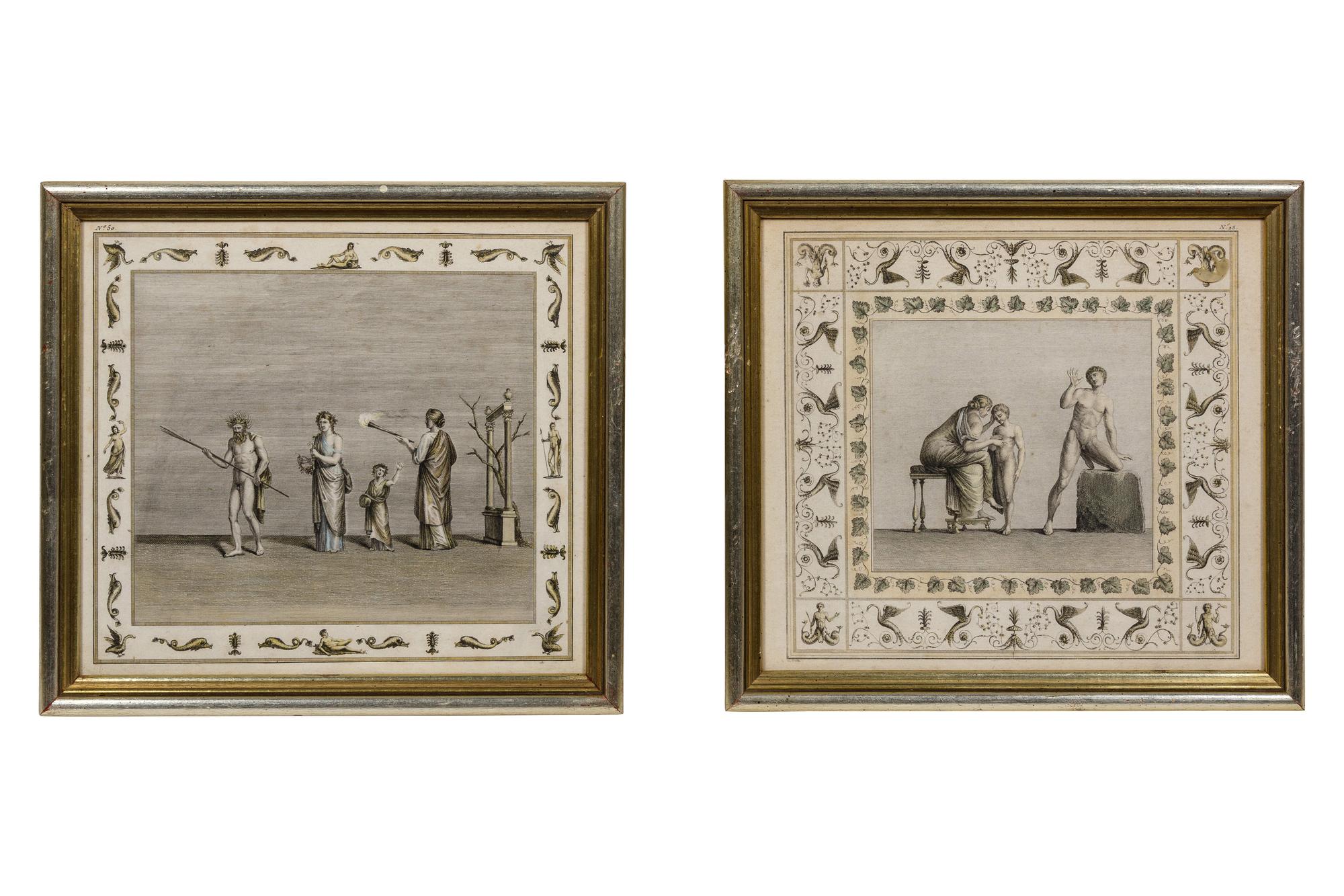A Group of Six Continental Colored Etchings