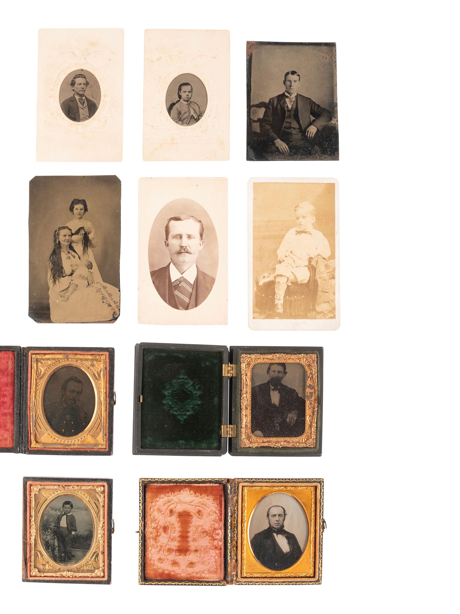 [EARLY PHOTOGRAPHY]. Assorted photographs incl. daguerreotype, tintype & CDV portraiture.