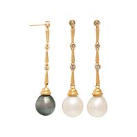 SET OF THREE CULTURED PEARL AND DIAMOND EARRINGS