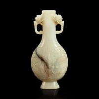 A Chinese carved white jade Mughal style small bottle vase Qing dynasty 18th/19th century