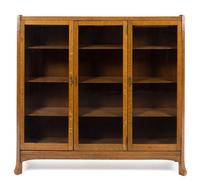 French, FIRST HALF 20TH CENTURY, an Art Nouveau style mother-of-pearl inlaid oak vitrine cabinet
