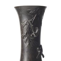 A Pair of Large Japanese Patinated Bronze Vases, Meiji Period, 19th Century