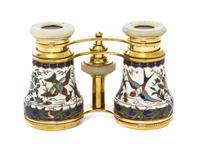A Pair of French Enameled Opera Glasses, Lemaire, Width 4 1/8 inches.