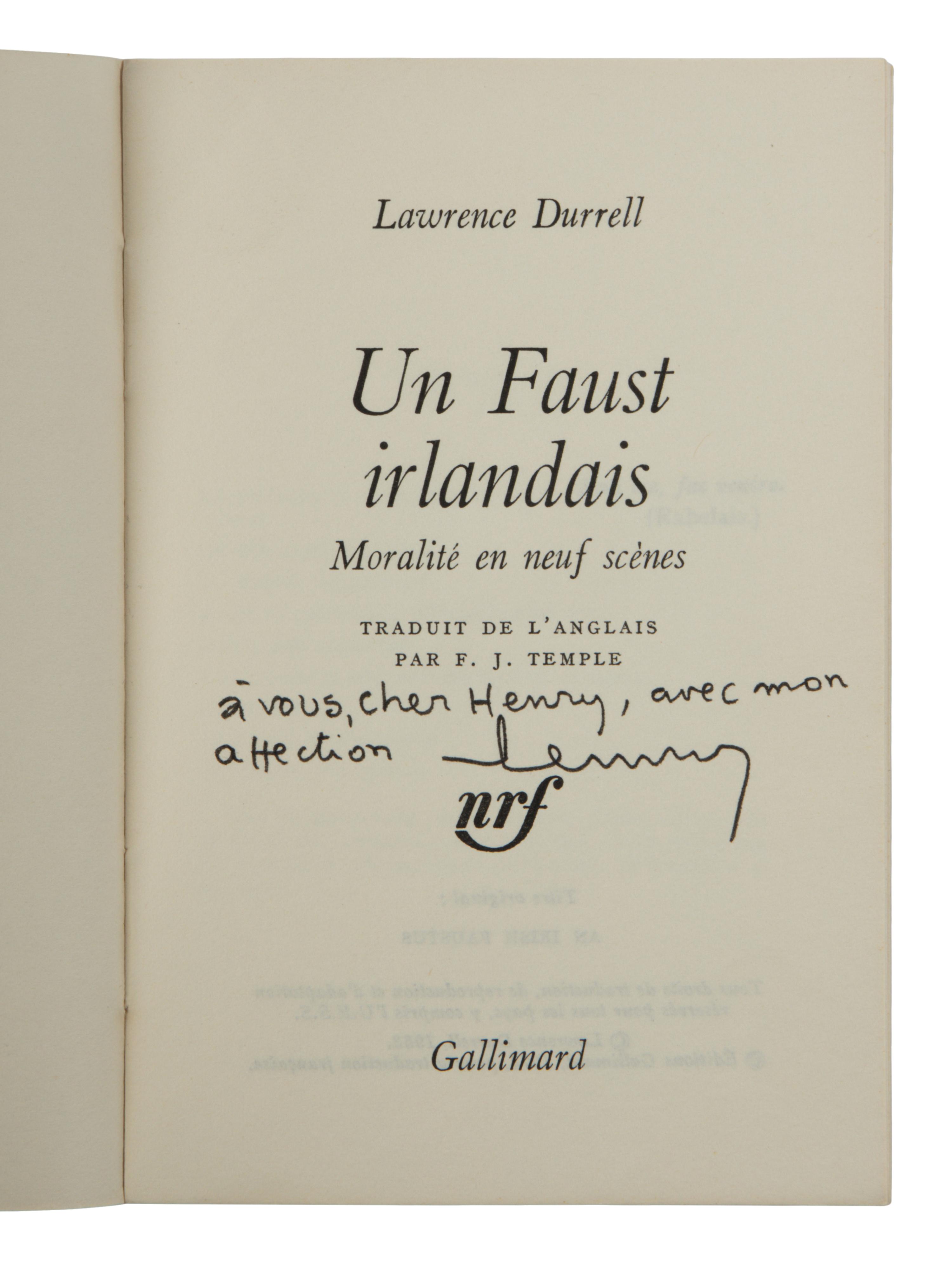 DURRELL, Lawrence (1912-1990). A group of 7 titles from Henry Miller's library, SEVERAL INSCRIBED BY DURRELL, comprising: