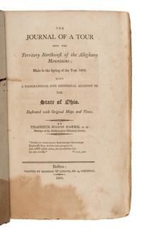[Ohio]. Harris, Thaddeus Mason (1768-1842). The Journal of a Tour into the Territory Northwest of the Alleghany Mountains...with a Geographical and Historical Account of the State of Ohio . Boston: Manning & Loring, 1805.