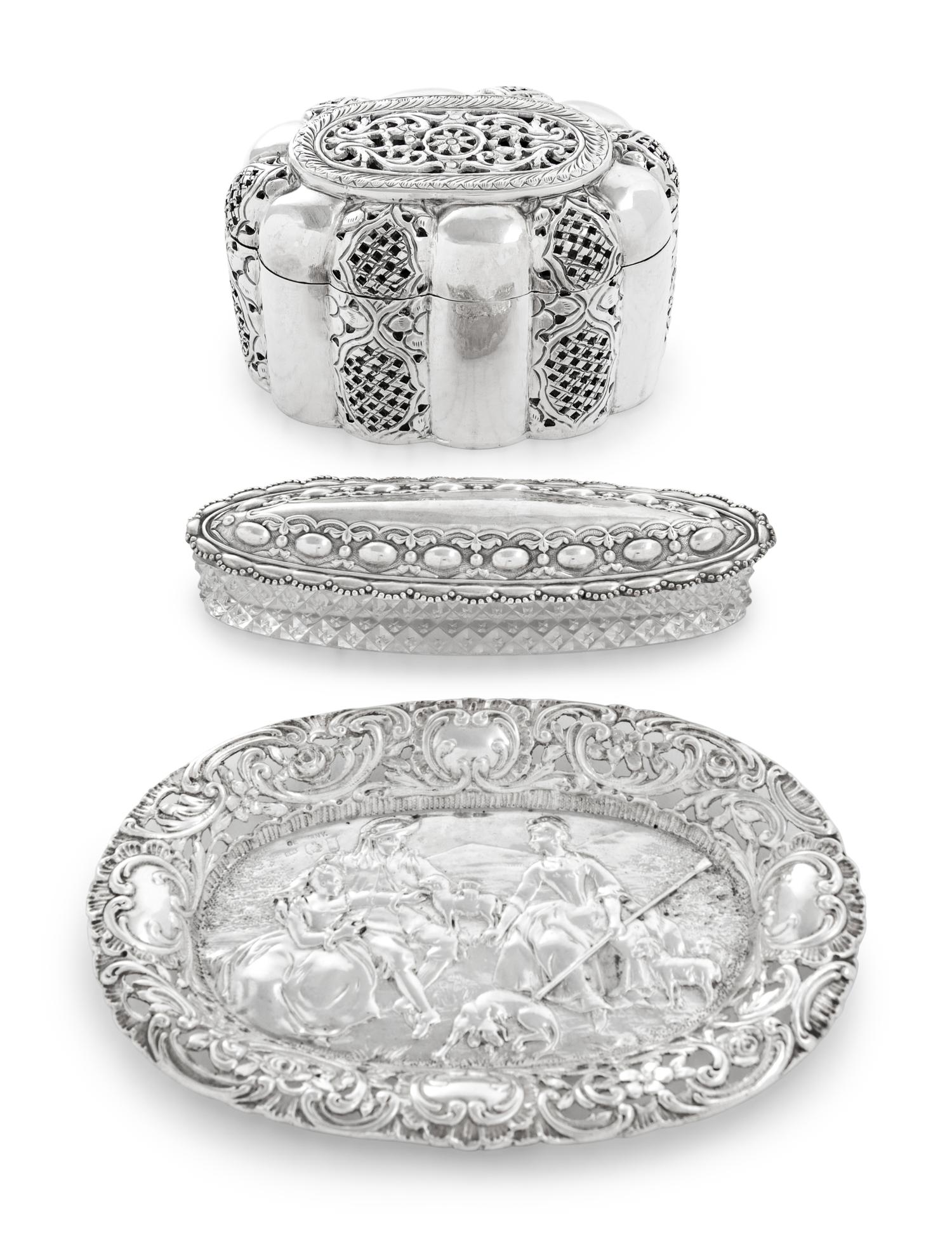 A Group of Silver and Silver Mounted Table Articles