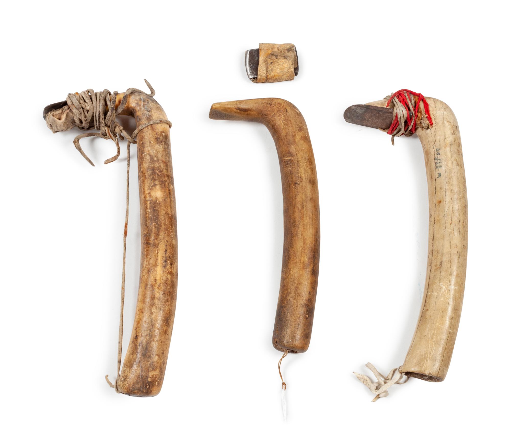 Plains Elk Antler Hide Scrapers, Group of Three