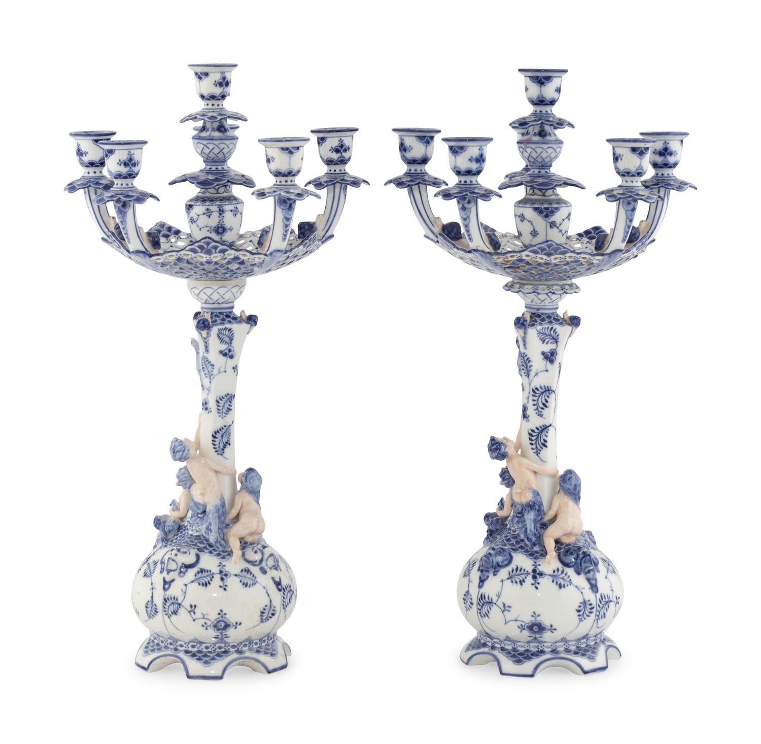 A Pair of Royal Copenhagen Porcelain Candelabra