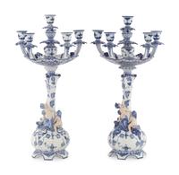 A Pair of Royal Copenhagen Porcelain Candelabra