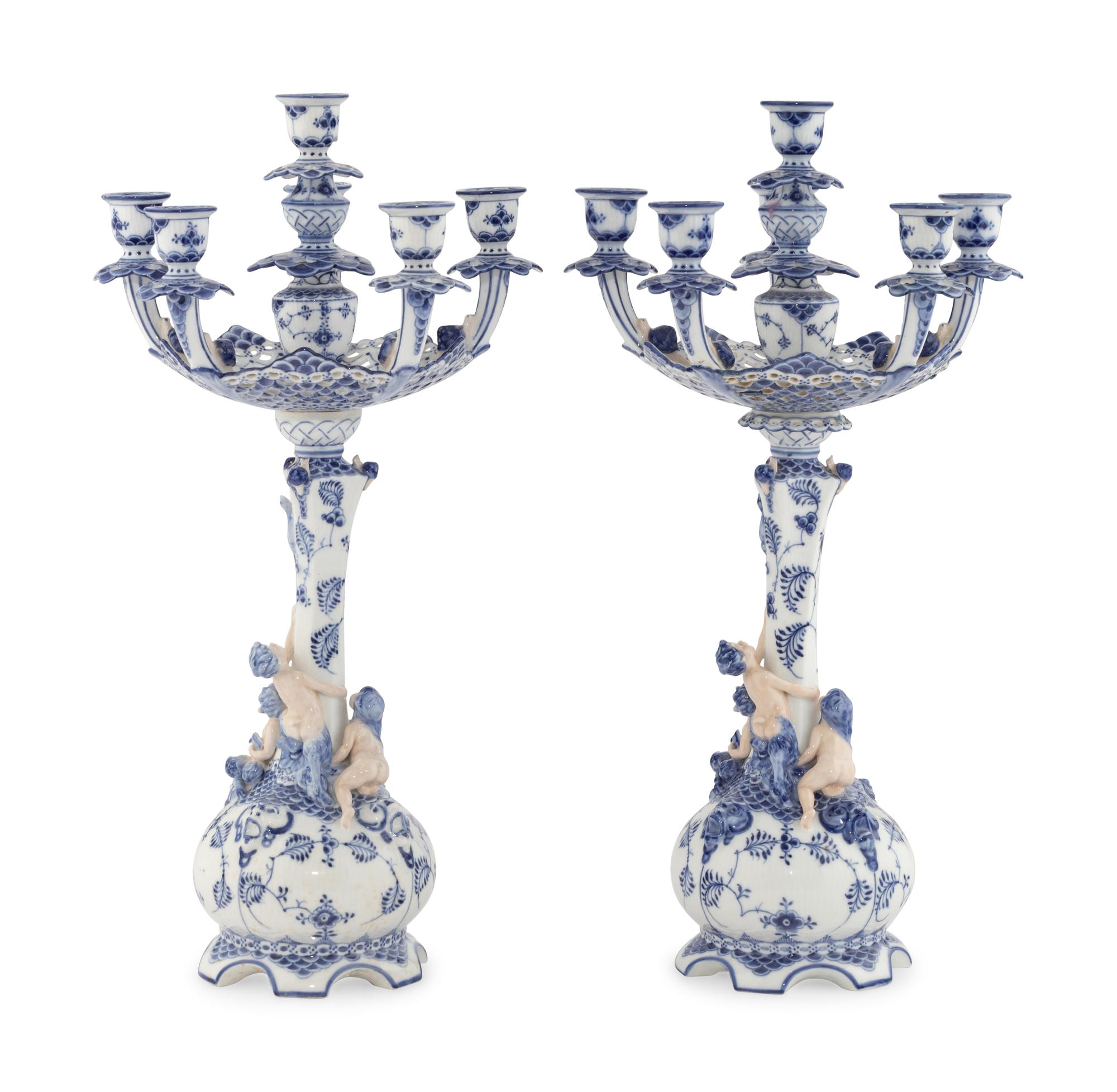 A Pair of Royal Copenhagen Porcelain Candelabra