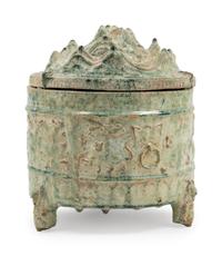 A Chinese Green Glazed Pottery Covered Censer