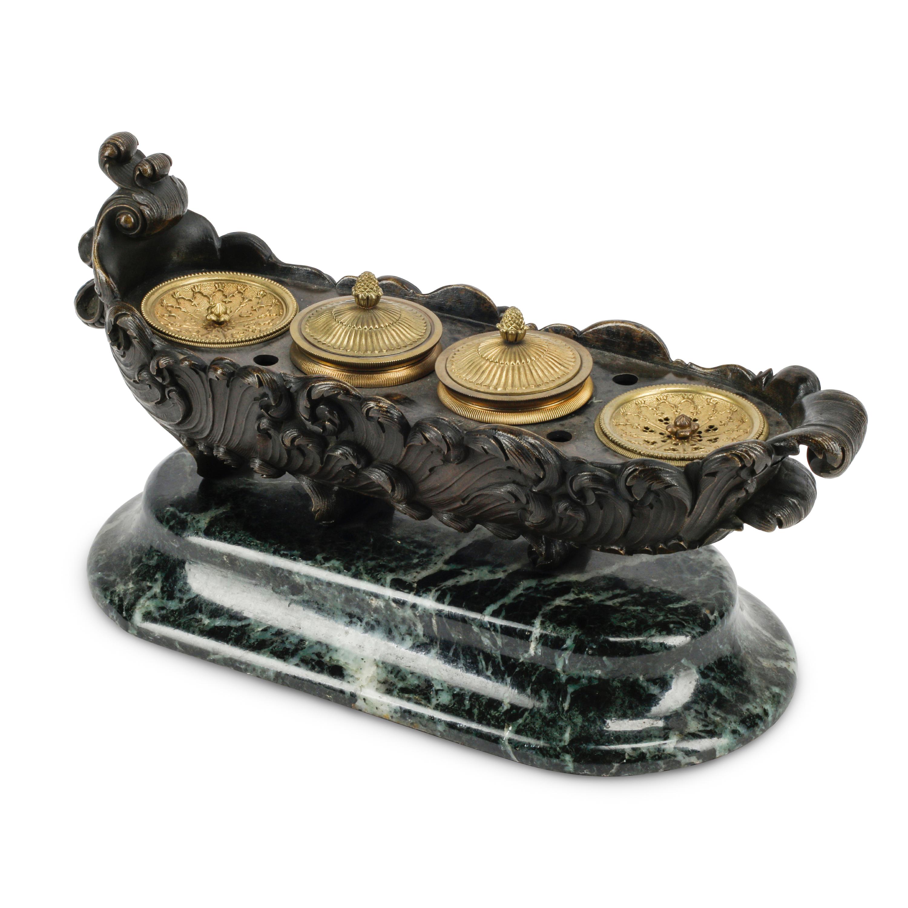 A French Gilt and Patinated Bronze Inkwell