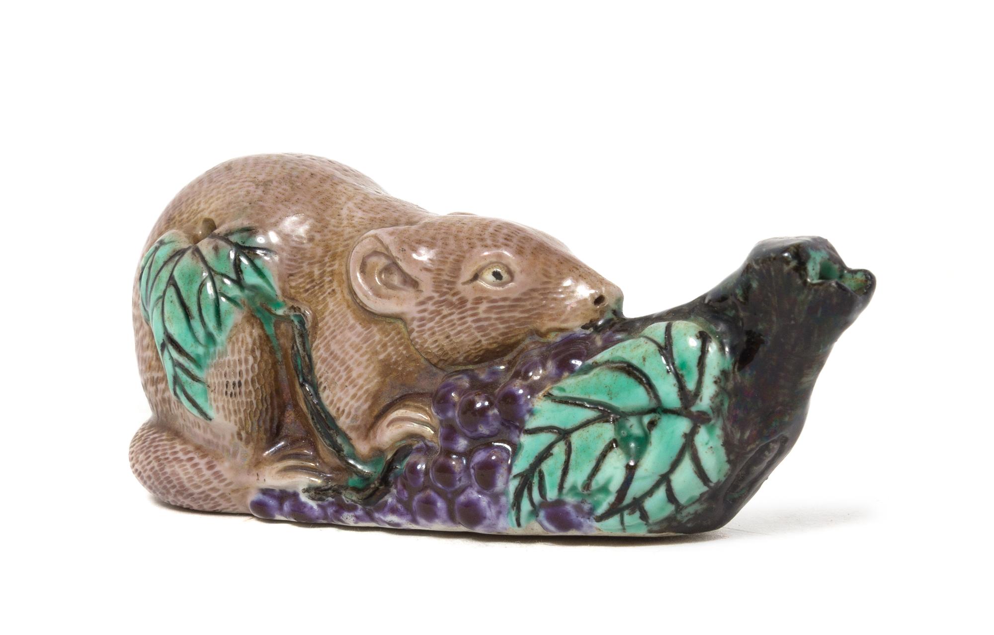 A Famille Verte Porcelain Water Dropper Length 4 1/4 x width 1 1/4 x height 1 5/8 inches.