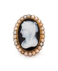 Antique, Sardonyx Cameo and Seed Pearl Ring