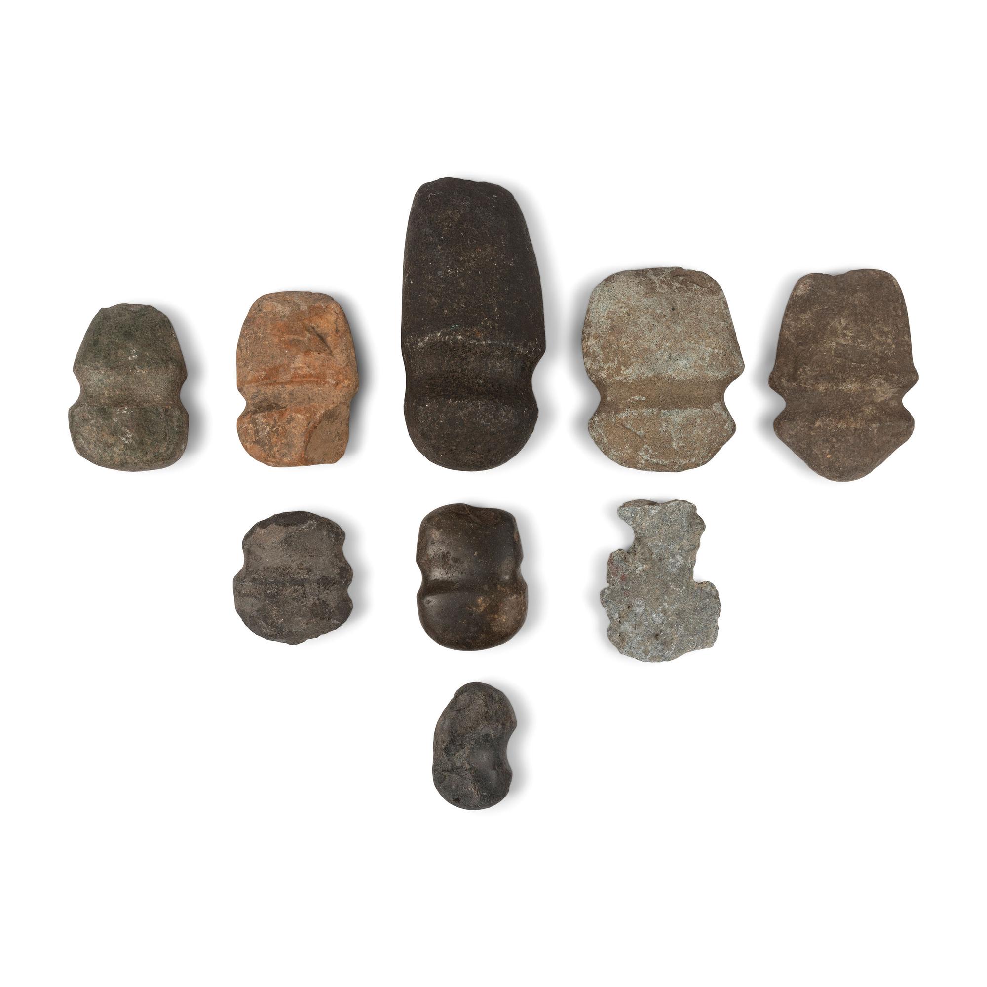 Group of Full Groove Axe, 3/4 Groove Axes and Hammerstone