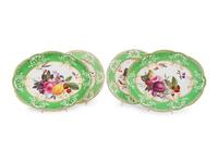 A Collection of Coalport Green-Ground Feldspar Porcelain including Pair of Sweet-Meat Dishes