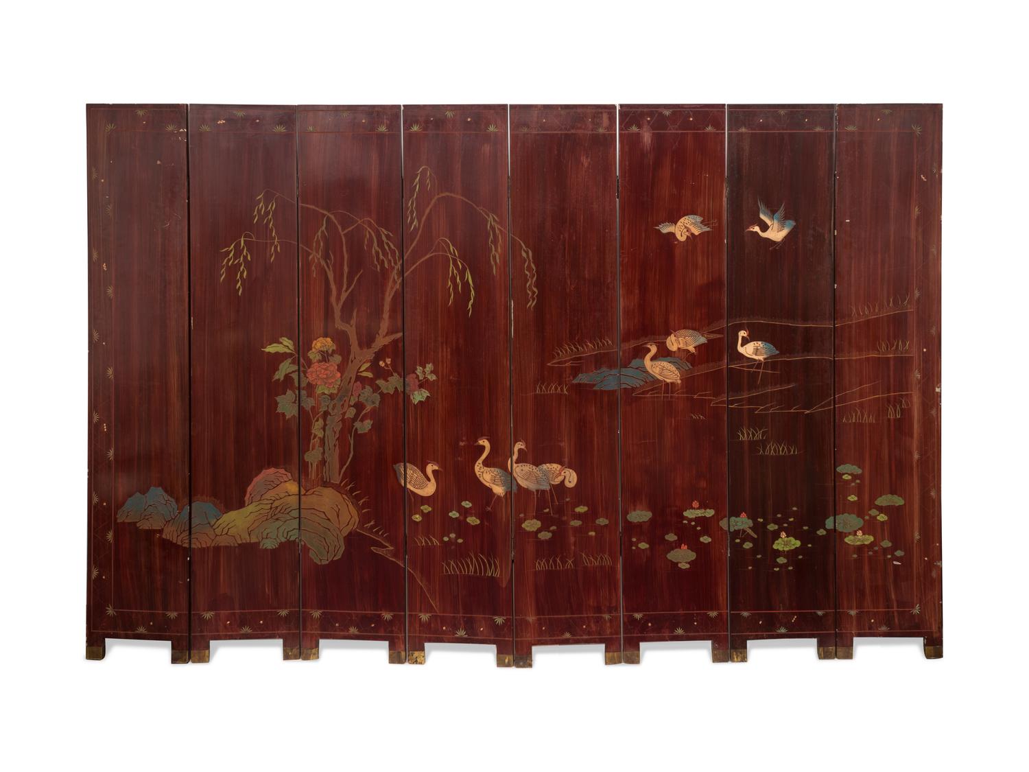A Chinese Eight-Panel Lacquer Screen — 19TH CENTURY