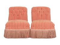 A Pair of Custom Button-Tufted Slipper Chairs with Bullion Fringe