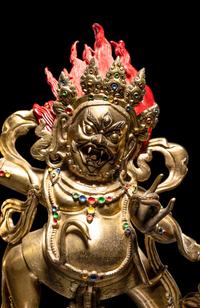 Three Tibetan Gilt Bronze Figures of Guardians