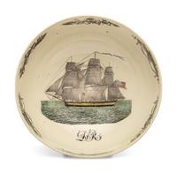 A Liverpool Transfer-Printed Creamware 'John Adams' Punch Bowl