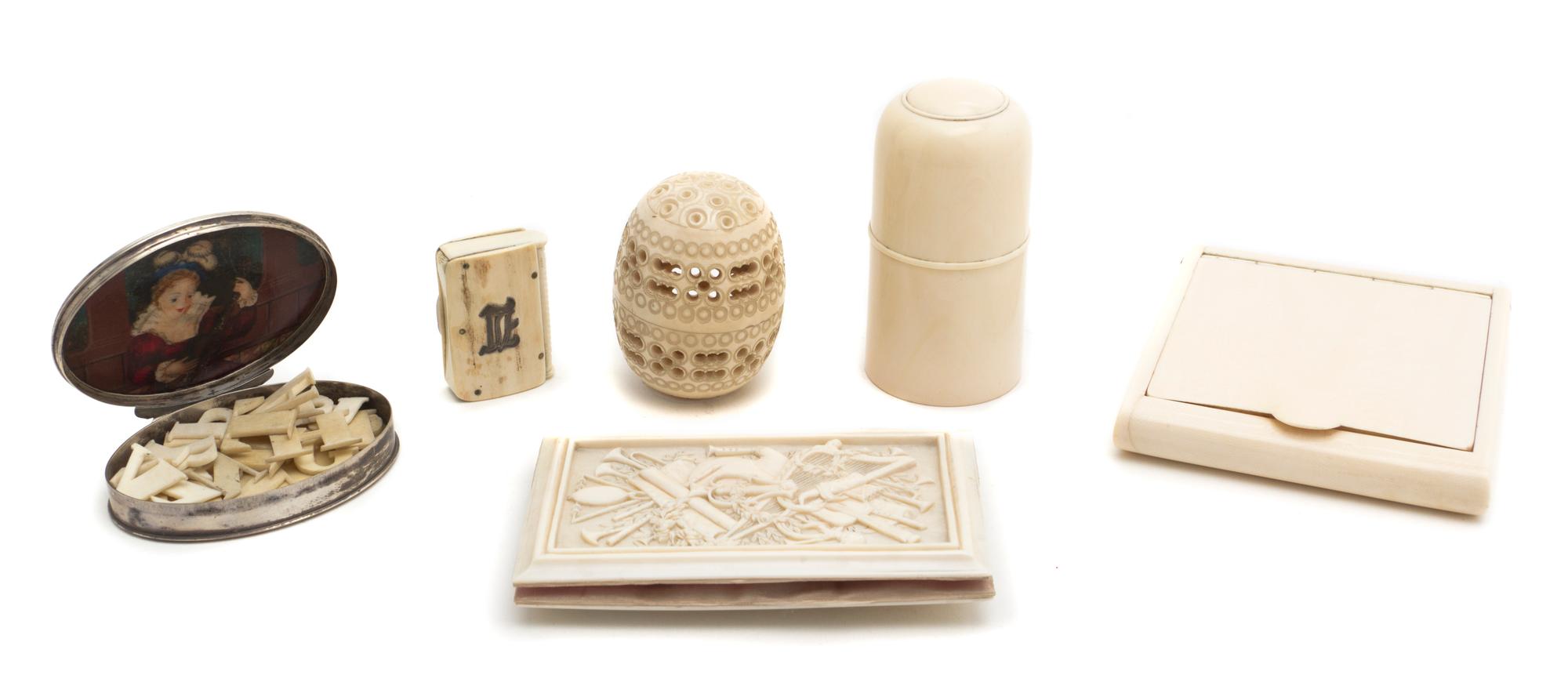A Collection of Ivory and Bone Articles, Width of first 4 1/2 inches.