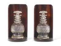 A Pair of George III Mahogany Decanter Stands With Cut Glass Decanters