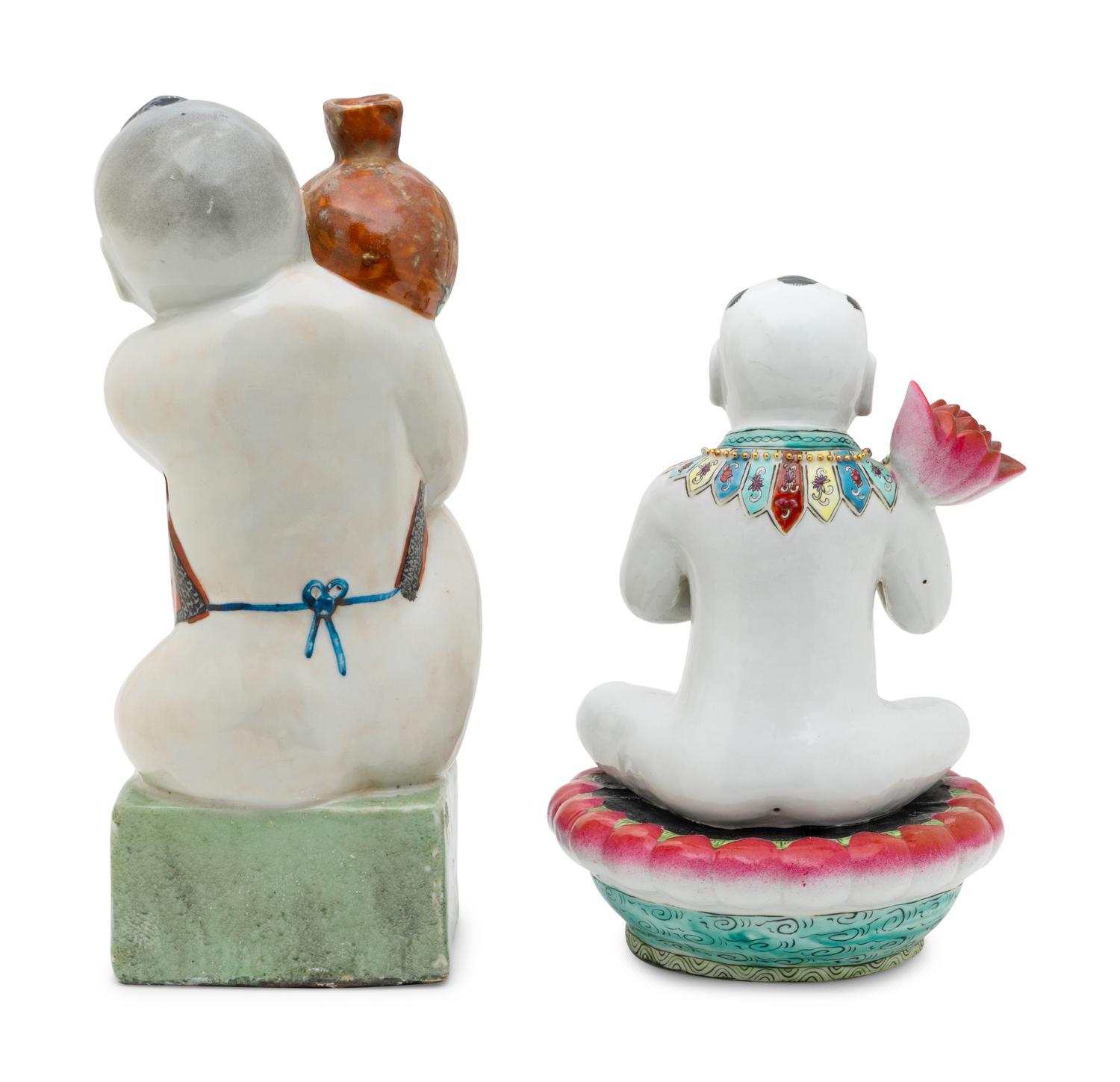 Two Chinese Famille Rose Porcelain Figures of Boys