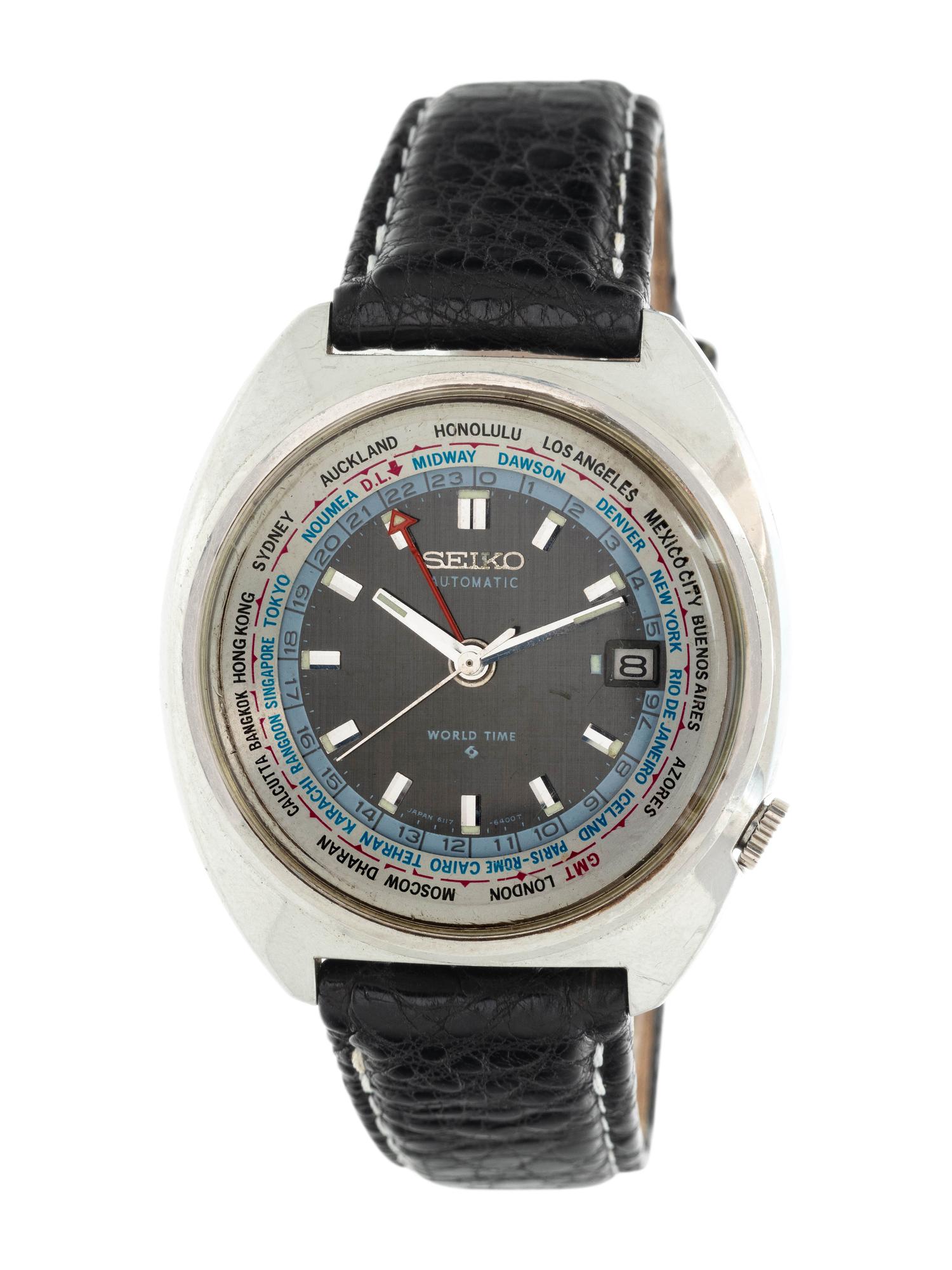 SEIKO, REF. 6117-6400 STAINLESS STEEL 'WORLD TIME' GMT WRISTWATCH