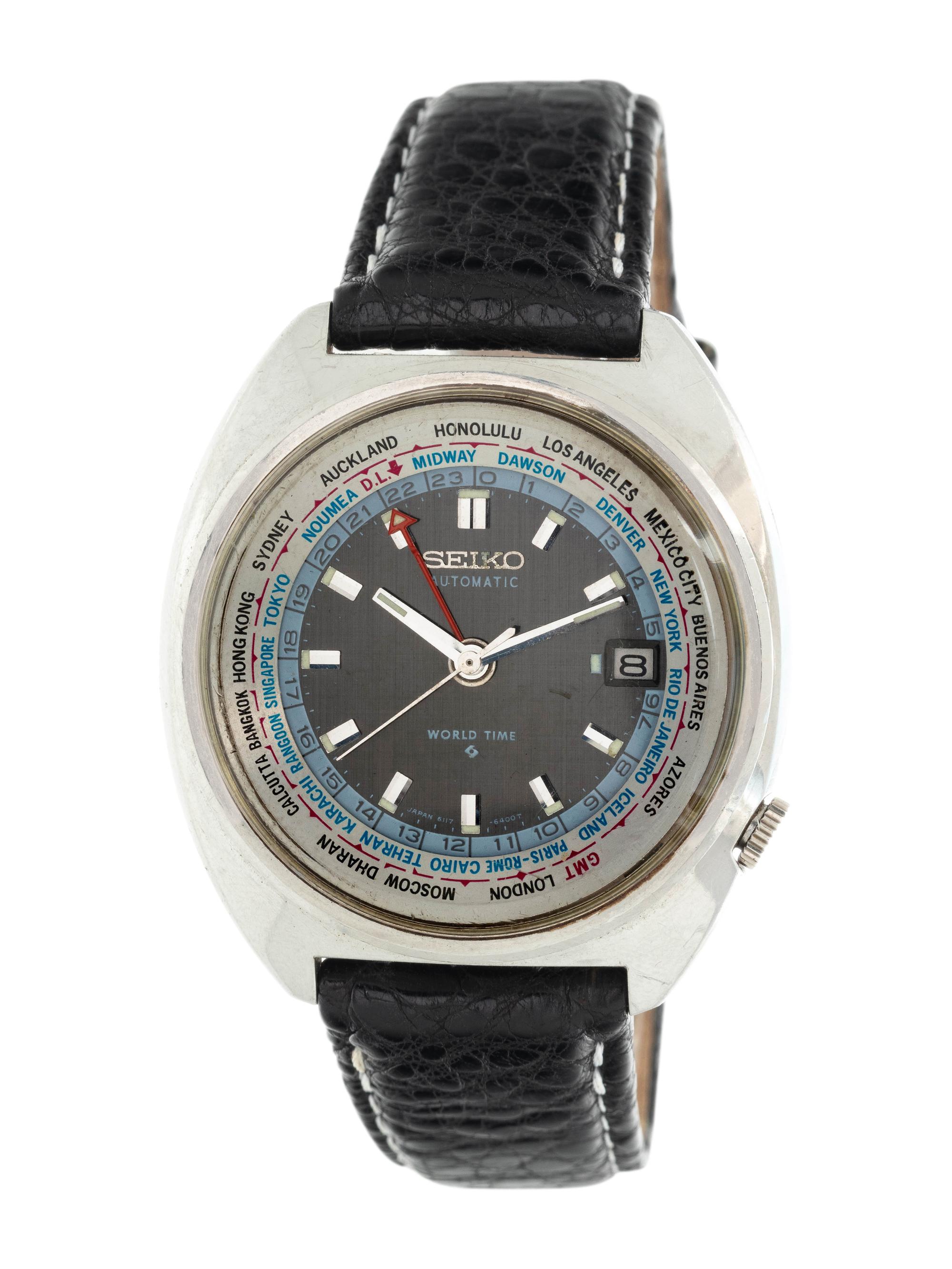 SEIKO, REF. 6117-6400 STAINLESS STEEL 'WORLD TIME' GMT WRISTWATCH