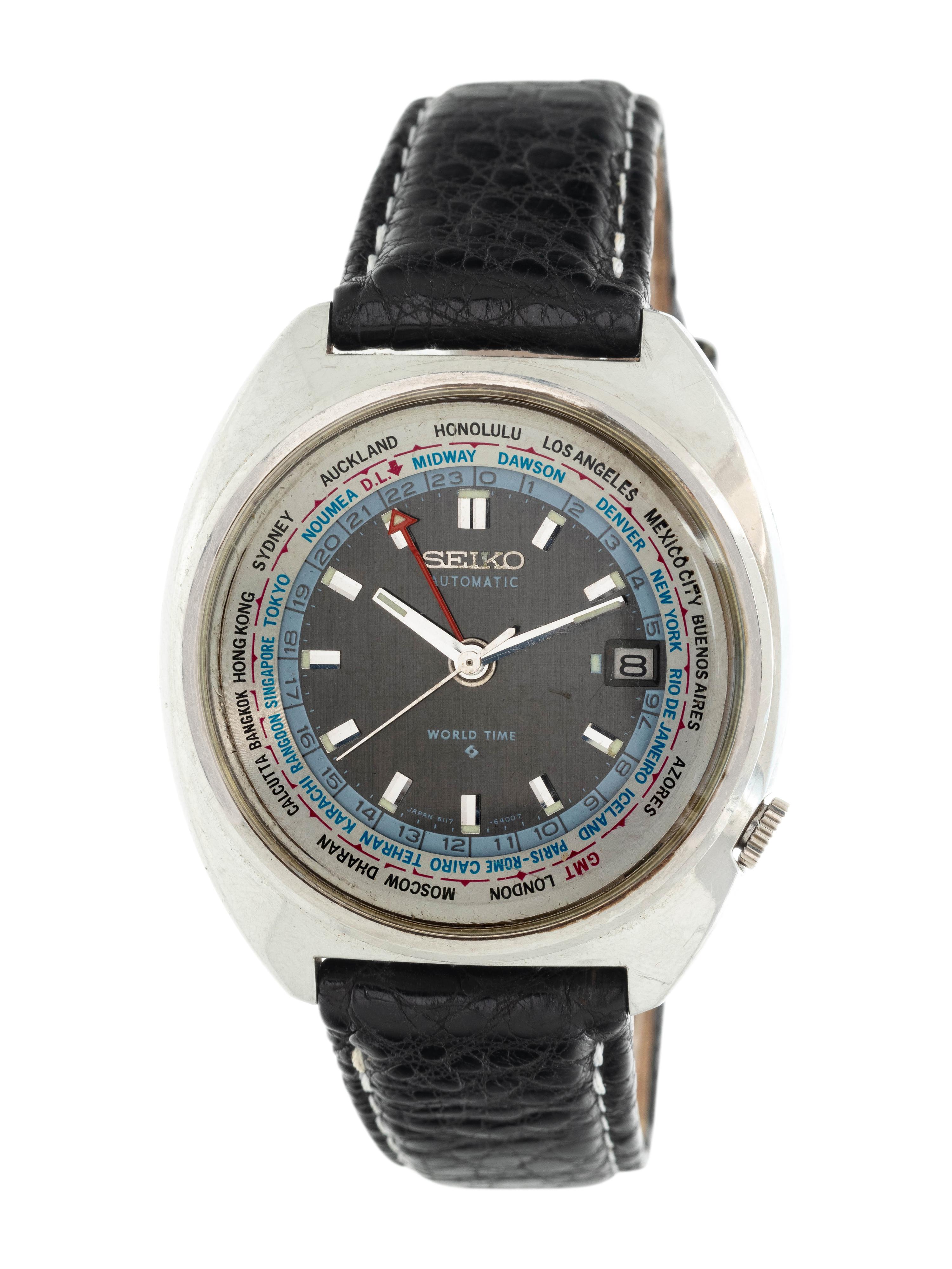 SEIKO, REF. 6117-6400 STAINLESS STEEL 'WORLD TIME' GMT WRISTWATCH
