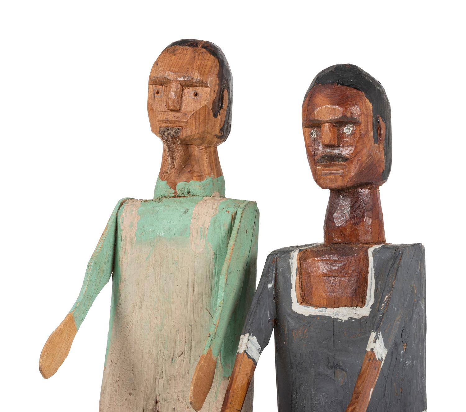 Two Folk Art Carved and Painted Wood Figures