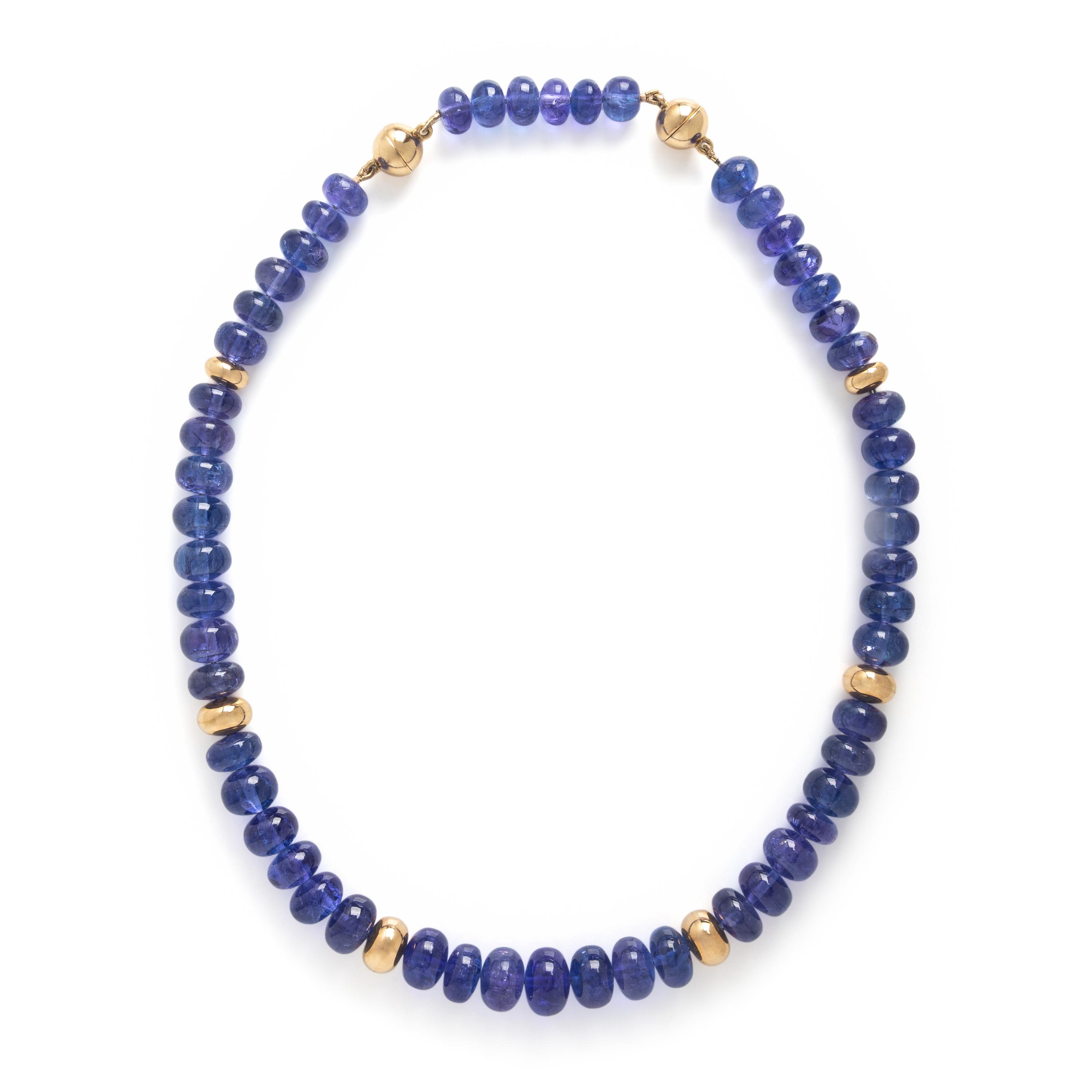 Tanzanite and Yellow Gold Beaded Necklace