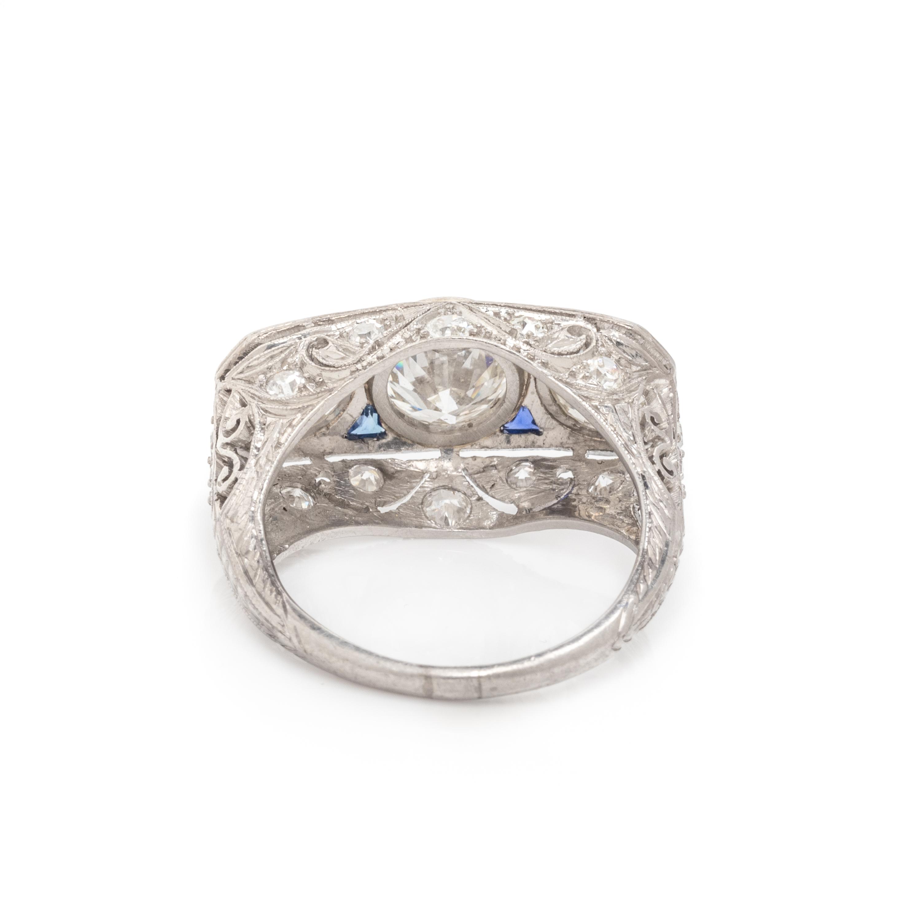 ART DECO, DIAMOND AND SYNTHETIC SAPPHIRE RING