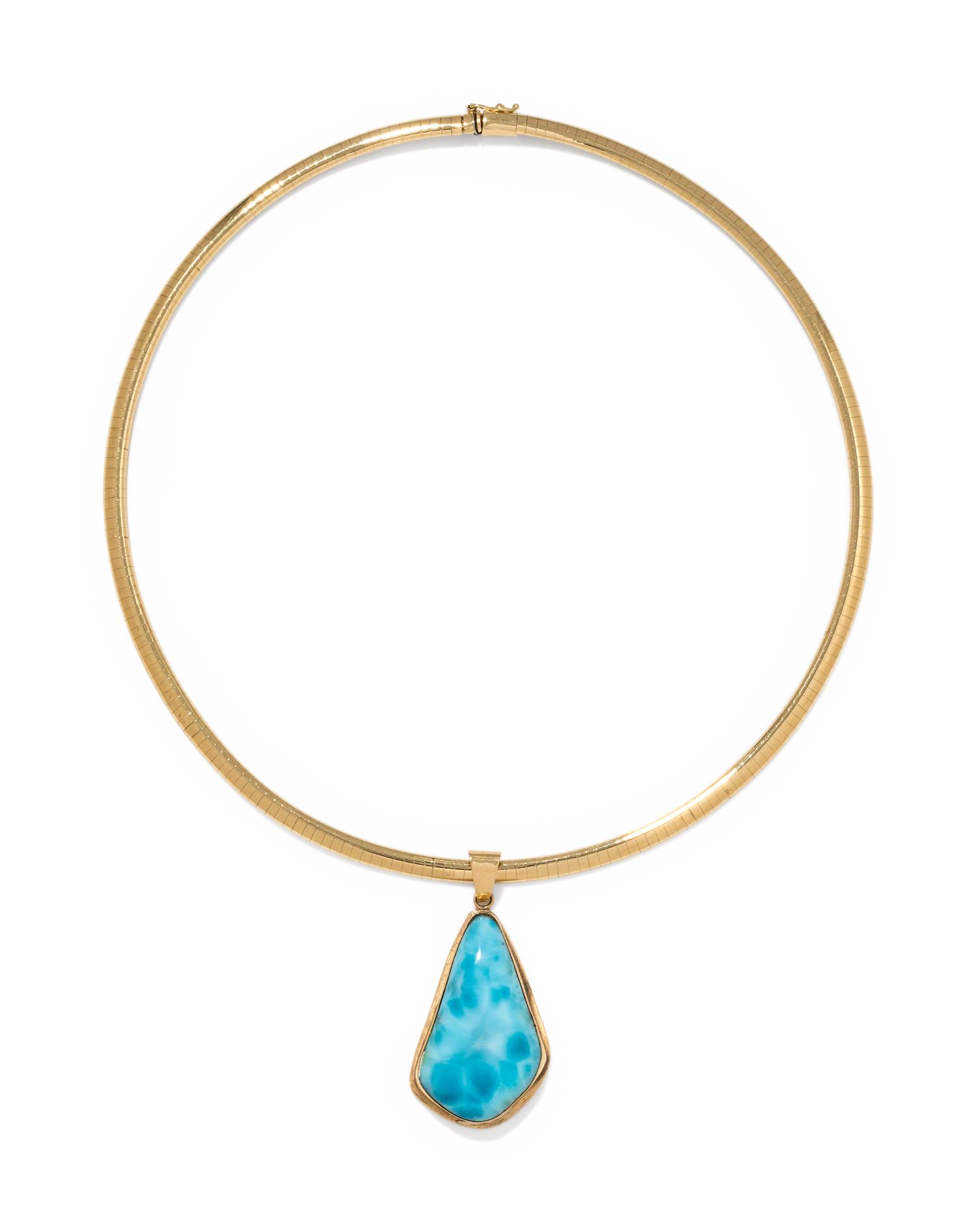 YELLOW GOLD AND LARIMAR PENDANT/NECKLACE