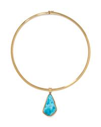 YELLOW GOLD AND LARIMAR PENDANT/NECKLACE