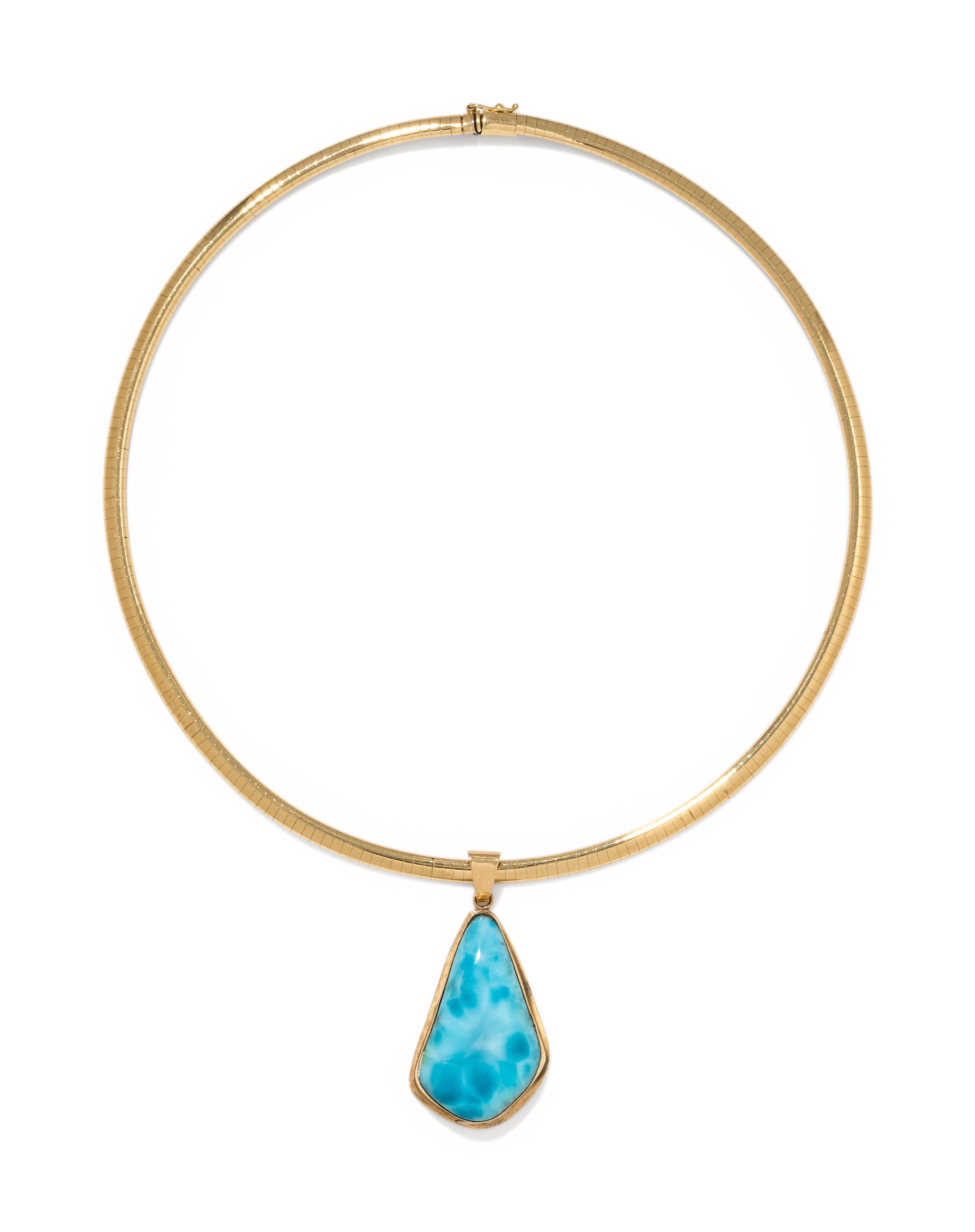 YELLOW GOLD AND LARIMAR PENDANT/NECKLACE
