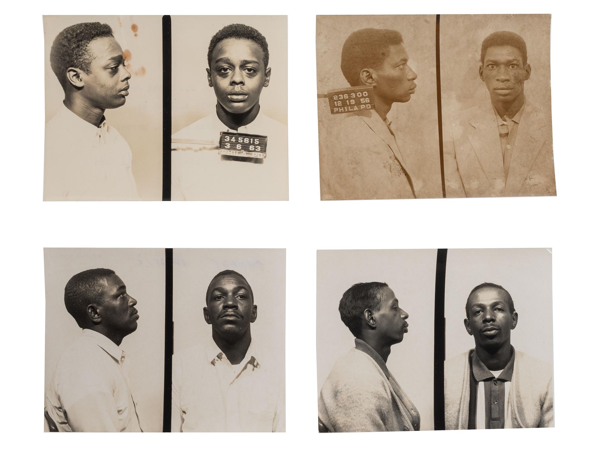 [CRIME & PUNISHMENT]. A group of 8 mugshots of African American men, some identified. Philadelphia, PA, ca 1950s-1960s.