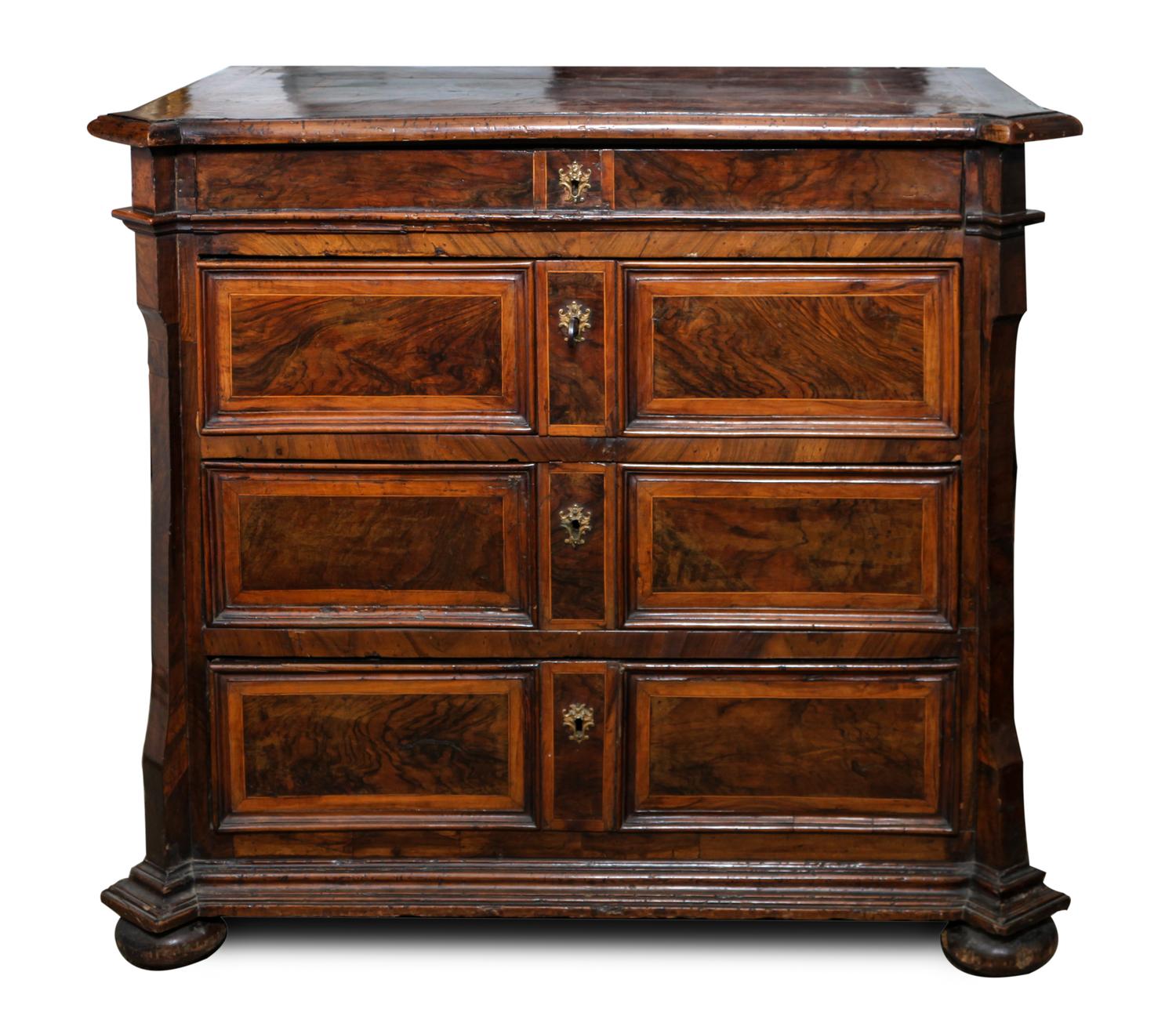 A German Baroque Inlaid Wood Chest Height 38 x width 42 1/2 x depth 22 1/4 inches