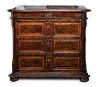 A German Baroque Inlaid Wood Chest Height 38 x width 42 1/2 x depth 22 1/4 inches