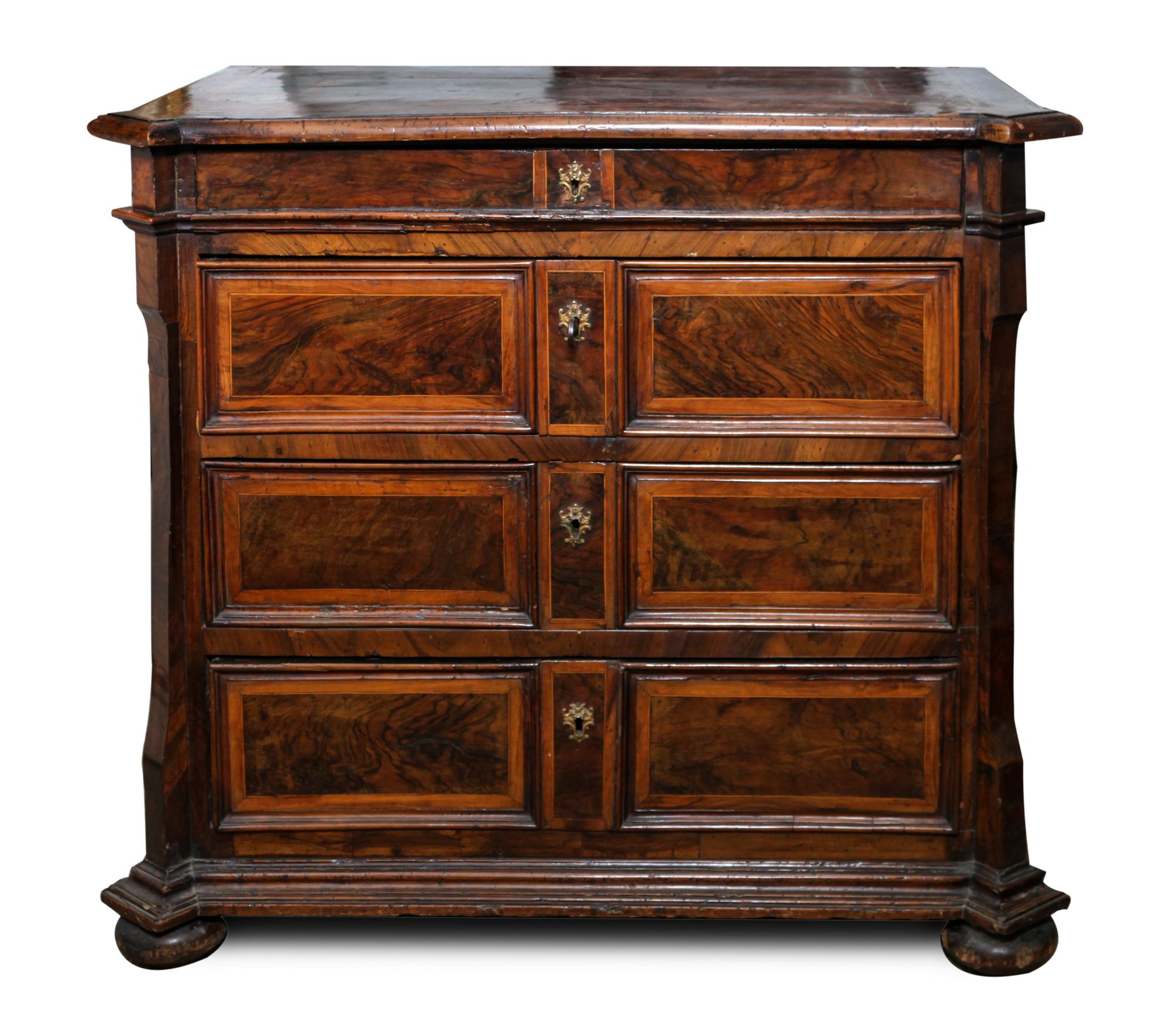 A German Baroque Inlaid Wood Chest Height 38 x width 42 1/2 x depth 22 1/4 inches