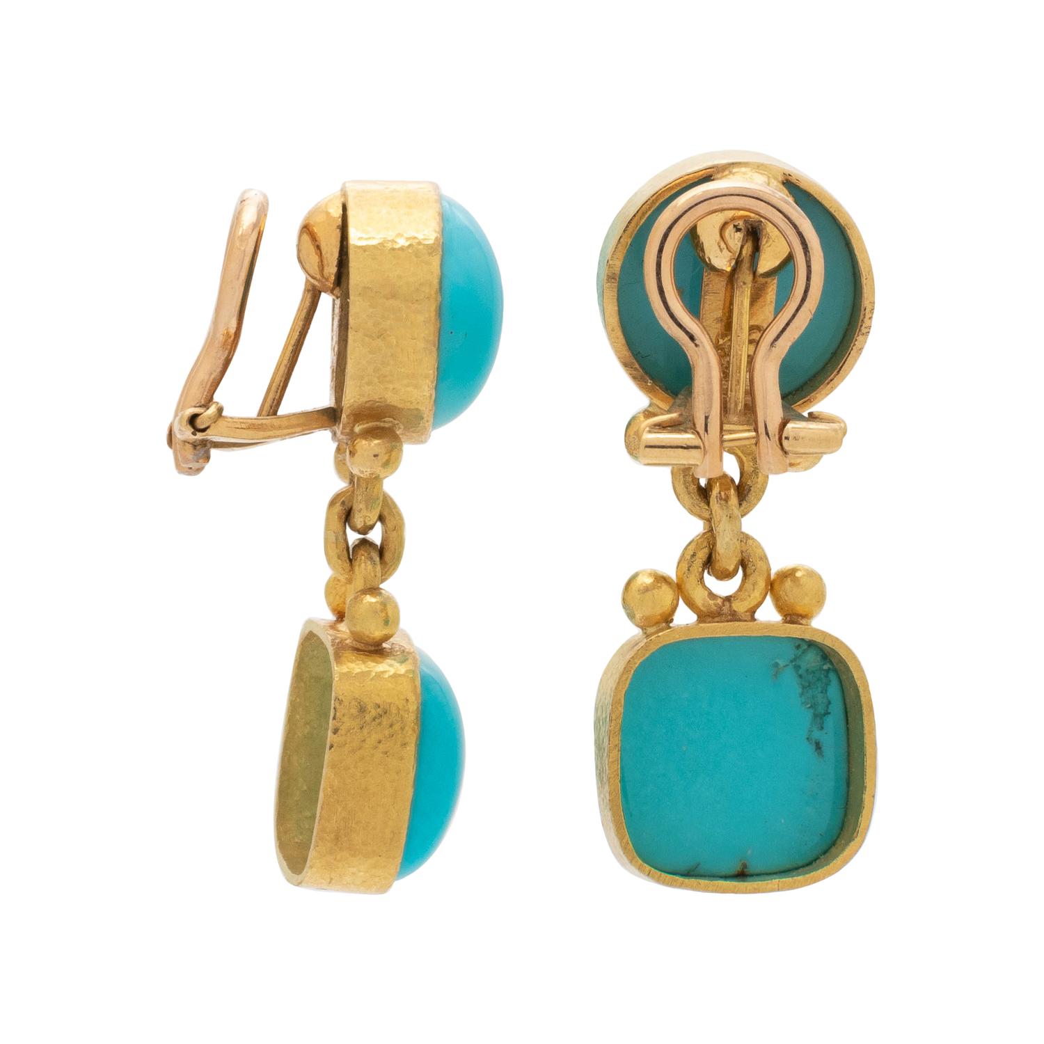 ELIZABETH LOCKE, YELLOW GOLD AND TURQUOISE EARCLIPS