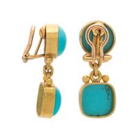 ELIZABETH LOCKE, YELLOW GOLD AND TURQUOISE EARCLIPS
