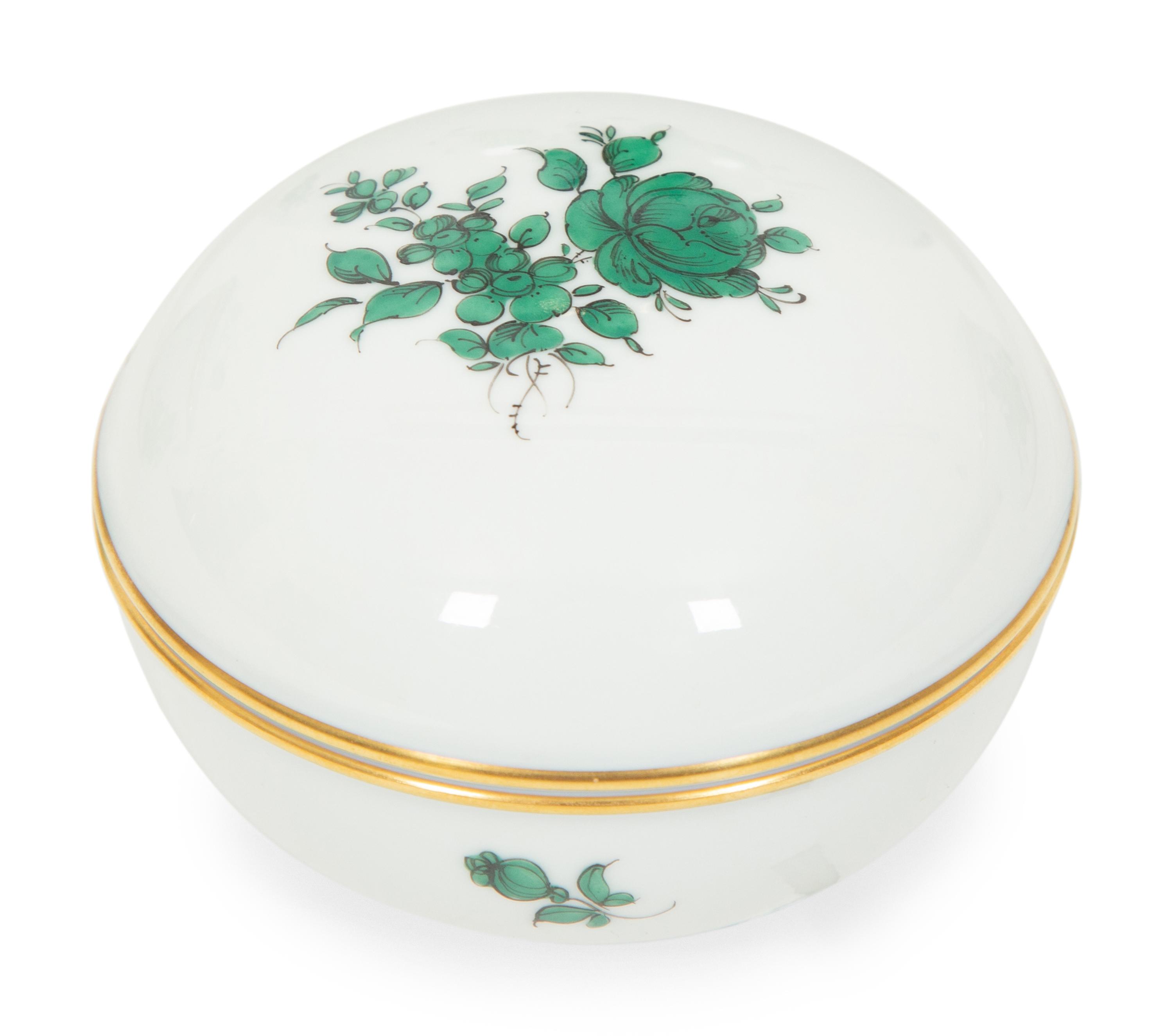 A Group of Three Herend Chinese Bouquet Green Porcelain Articles