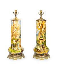 A Pair of Charles Volkmar (American, 1841-1914) Bronze Mounted Ceramic Lamps — CIRCA 1878