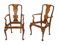 A Pair of Queen Anne Style Mahogany Armchairs