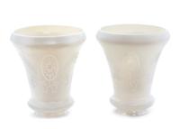 A Pair of Steuben Etched Calcite Glass Shades Height of tallest 5 1/4 inches.